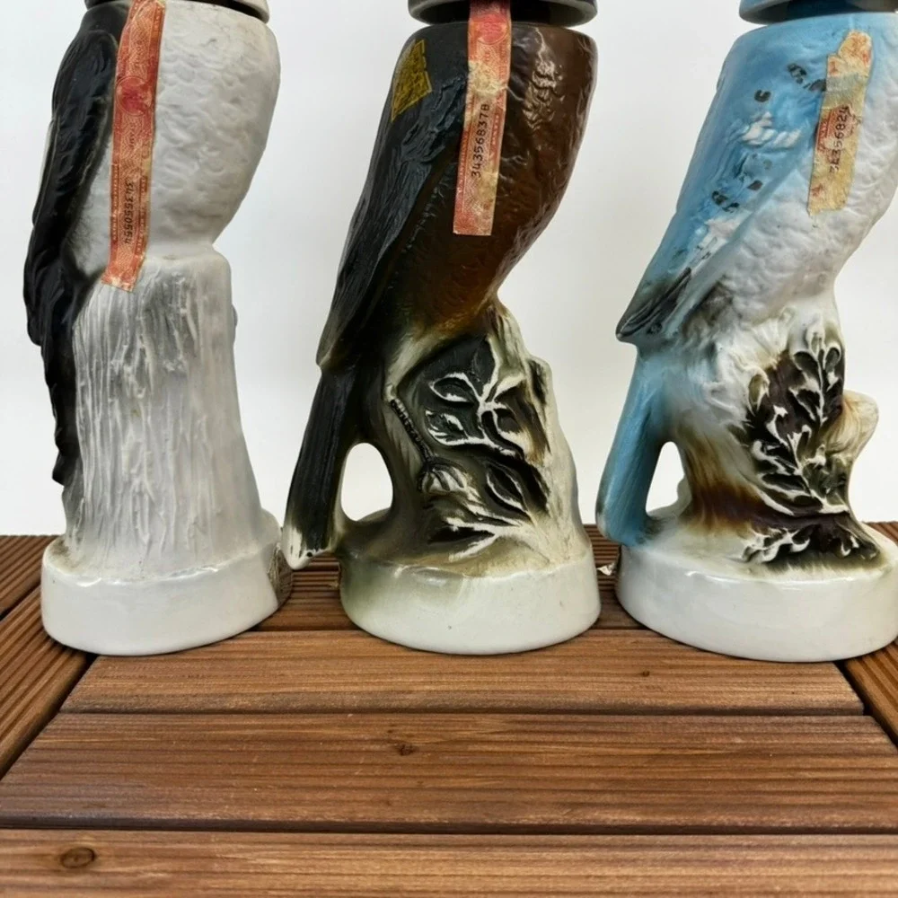 Vtg Jim Beam Set of 3 Ceramic Bird Decanter Bottles Bourbon Whiskey Collectible